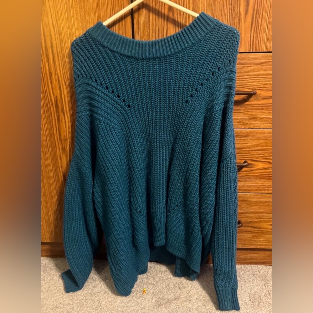 Terra & Sky Teal Cowl Neck Sweater